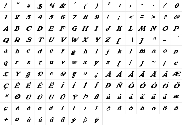 FZ ROMAN 12 ITALIC Normal  glyph index