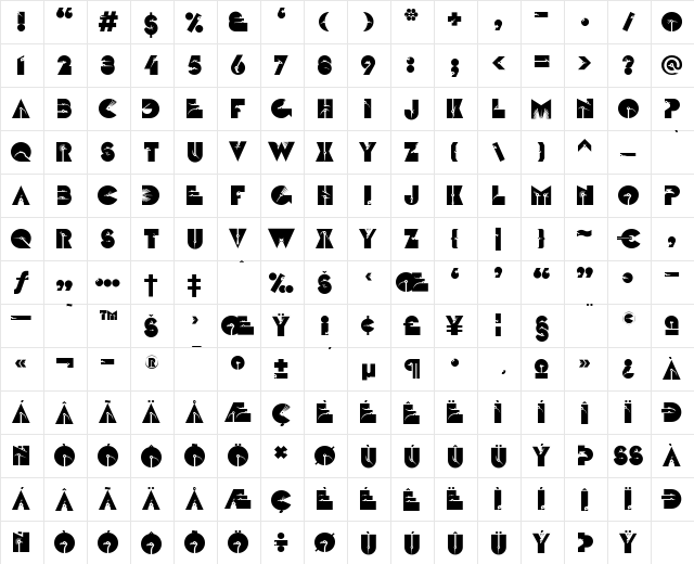 LTZootype Air Regular  glyph index