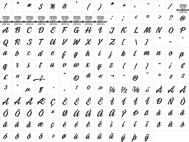Mean Casat Light PERSONAL USE Regular  glyph index