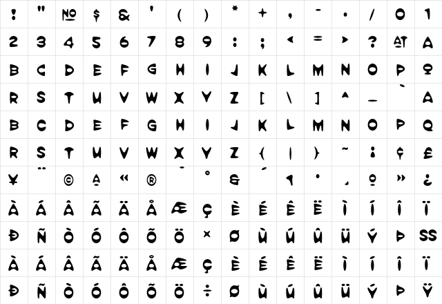 Amorpheus Regular  glyph index