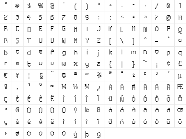 Futurex Variation Alpha Hollow Regular  glyph index