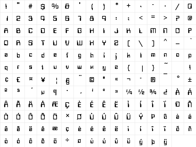 URWDaliD Regular  glyph index