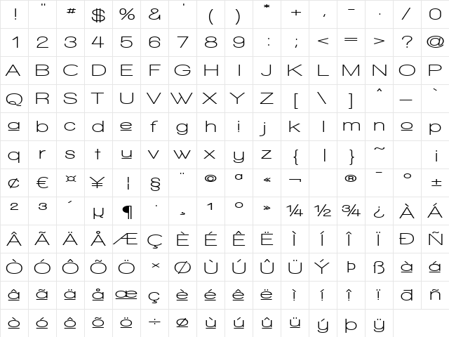 Walkway Upper Expand Bold Regular  glyph index