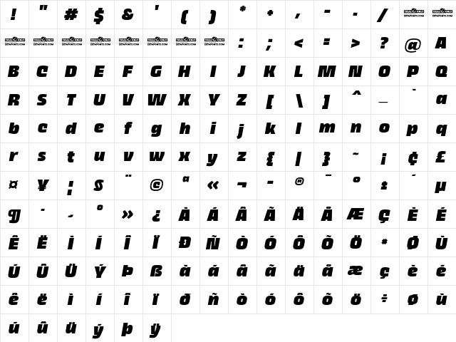 Thicker Trial Black Slanted  glyph index