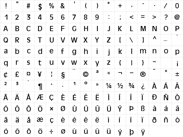 DecadeSSK Regular  glyph index