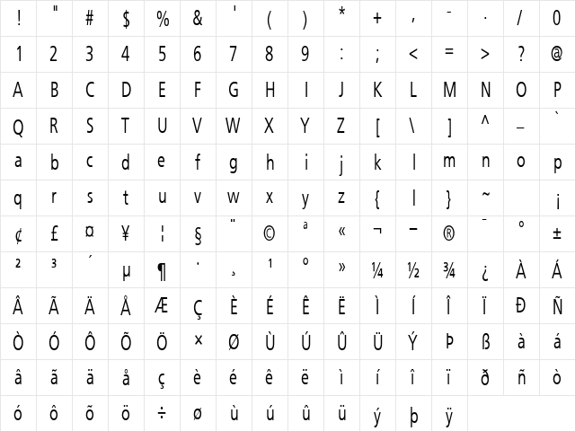WeissachCondensed Regular  glyph index