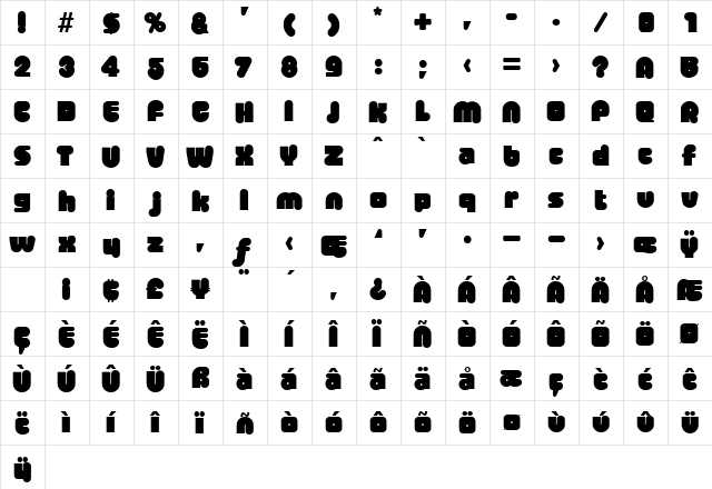 Bigbrother Regular  glyph index