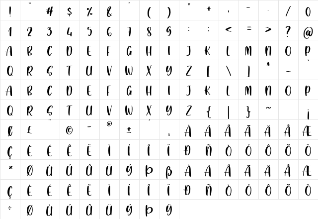 Gesya Crafty Regular  glyph index