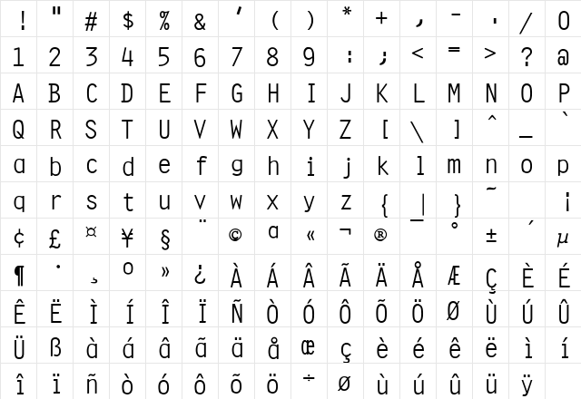 Clean Normal  glyph index