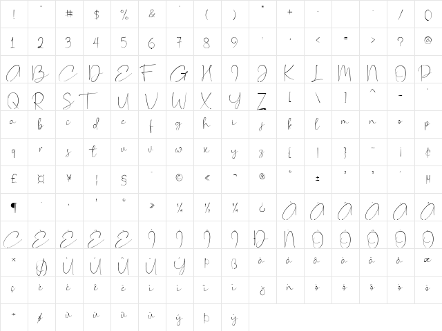 Cassey Regular  glyph index