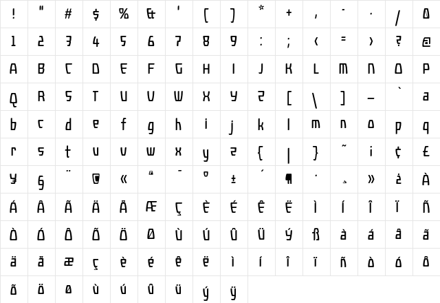 Kompressor Regular  glyph index