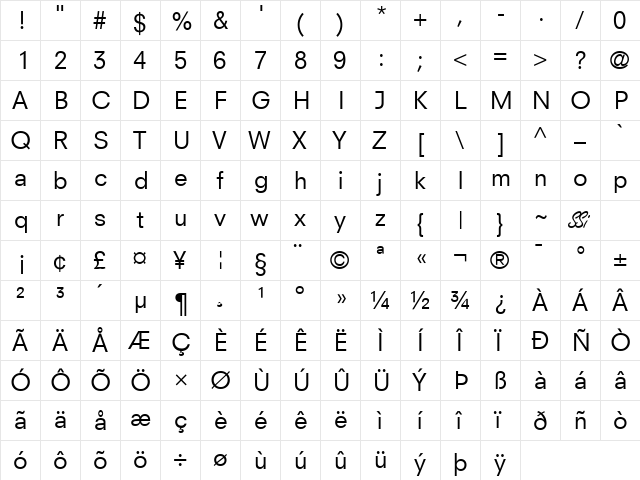 Parallax SSi Regular  glyph index