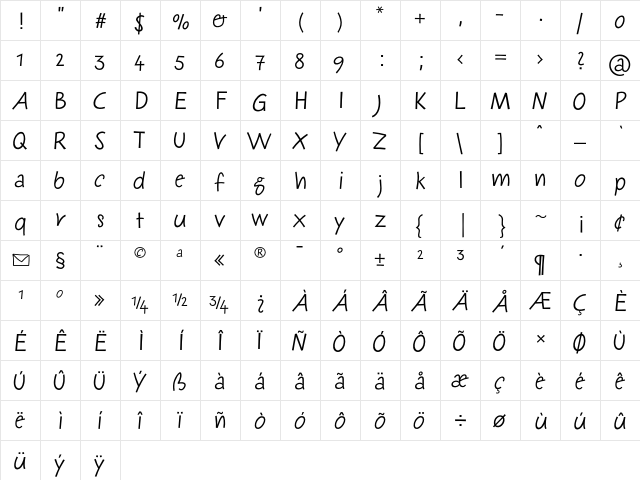 Friday Regular  glyph index