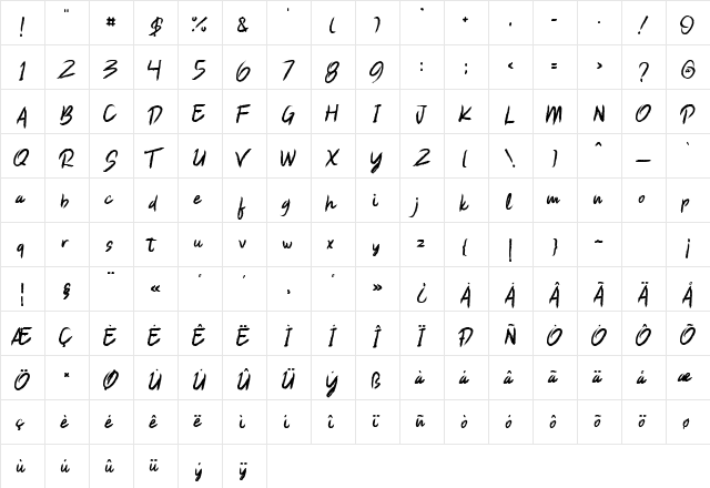Shaker Rocker Regular  glyph index