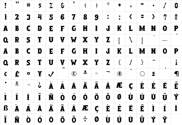 Salloon Regular  glyph index