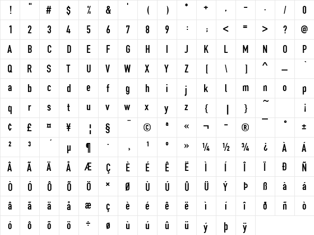 Fette Becker Engschrift Regular  glyph index