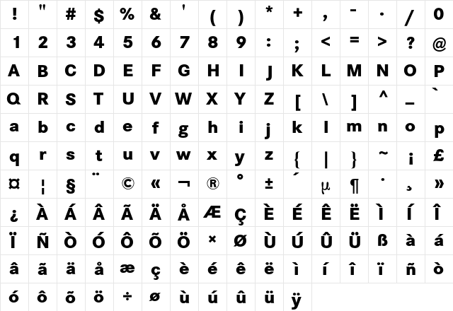 Corporate S BQ Regular  glyph index