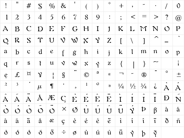 Freedom 9 Normal  glyph index