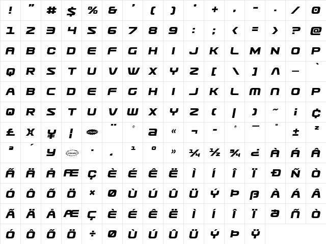 Usuzi Semi-Italic Semi-Italic  glyph index