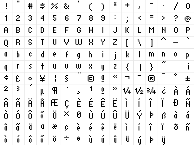 standard 07_58 Regular  glyph index