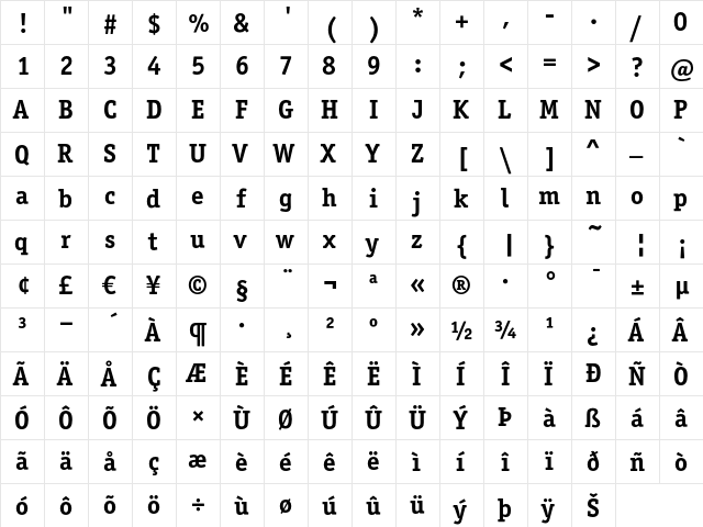 Officina Serif ITC Bold  glyph index