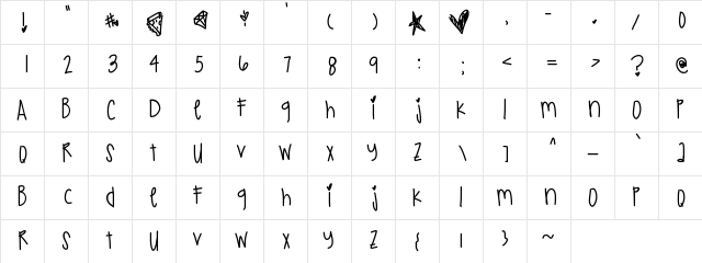 JustKidding Medium  glyph index