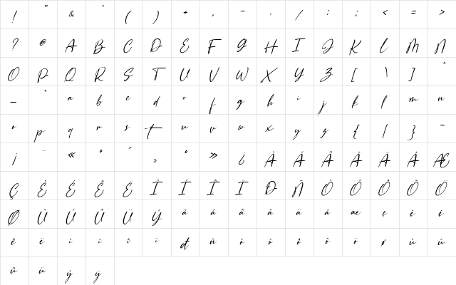 Sattanic Italic  glyph index