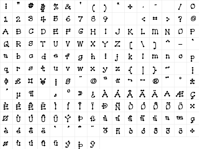 GleeClub Regular  glyph index