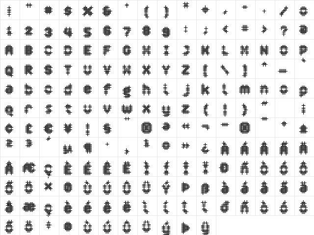 Overcross Bold  glyph index