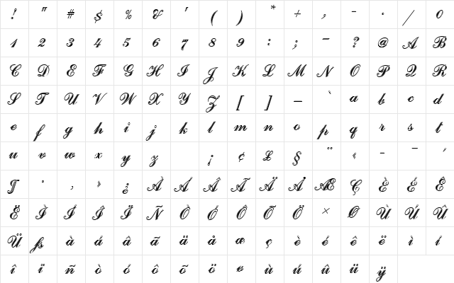 CommercialScrDIn1 Regular  glyph index