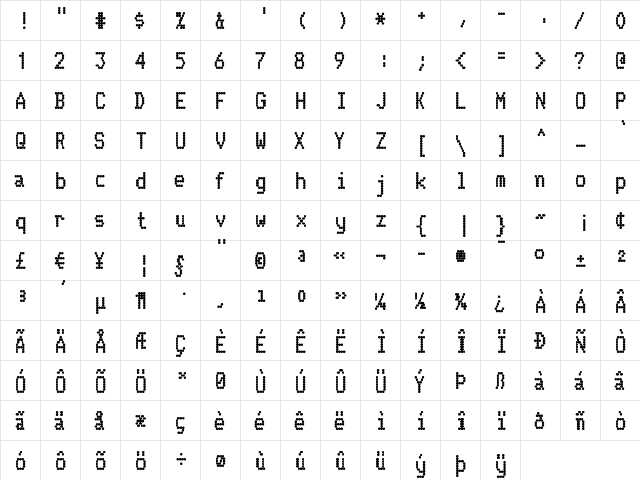 Telidon Hv Regular  glyph index