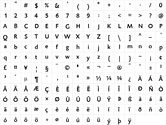 DTLCaspariTMedium Regular  glyph index