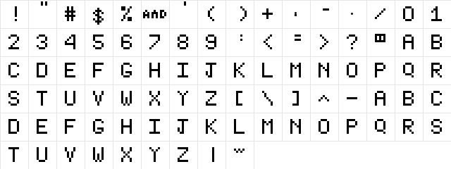 Type Writer Regular  glyph index