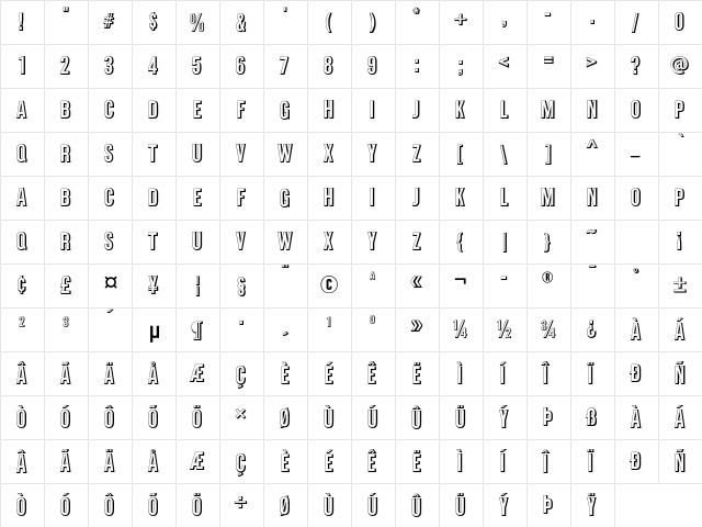 Commerce Gothic Std Regular  glyph index