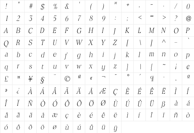 Itoledo Xlight  glyph index
