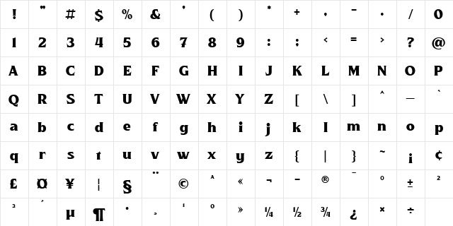 Killarney Regular  glyph index