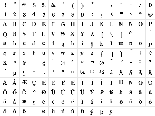 CheltenhamHandICG Regular  glyph index