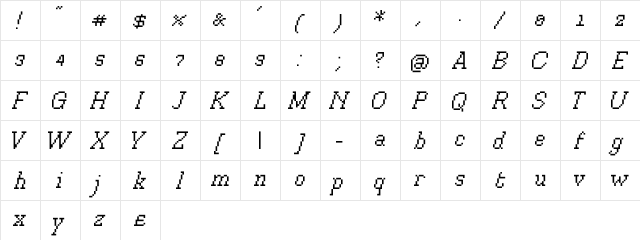 Xilla Italic  glyph index