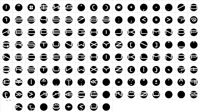 AbcariCircle Wide  glyph index
