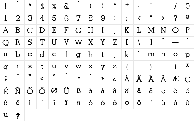 Stymie-Bold Regular  glyph index
