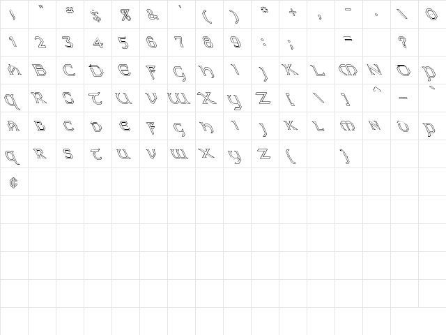 Eire Hollow Lefty Regular  glyph index