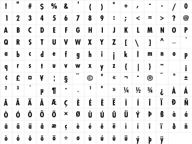 Futura Std Bold Condensed  glyph index