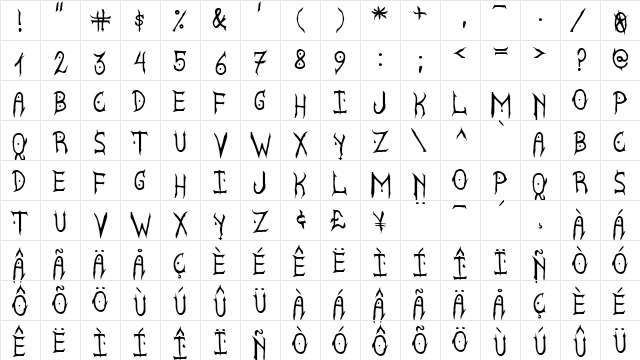 Satanyc Demoniac St Regular  glyph index