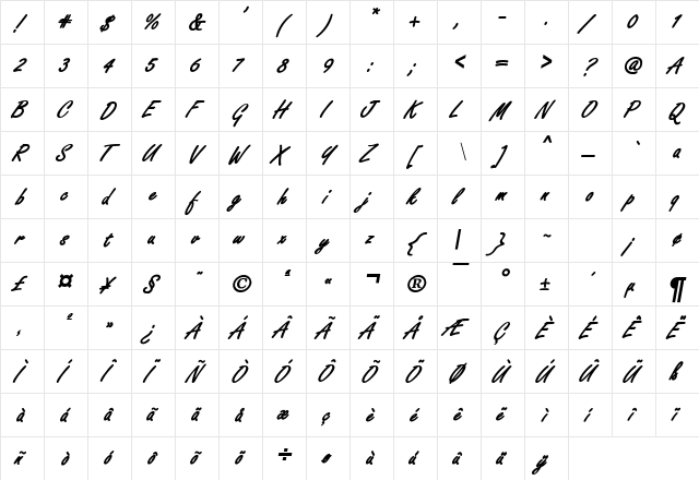 Freeze D Bold Italic  glyph index