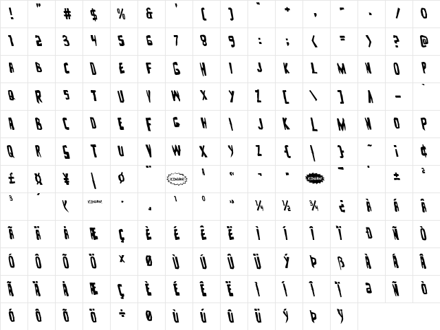 Zakenstein Leftalic Italic  glyph index