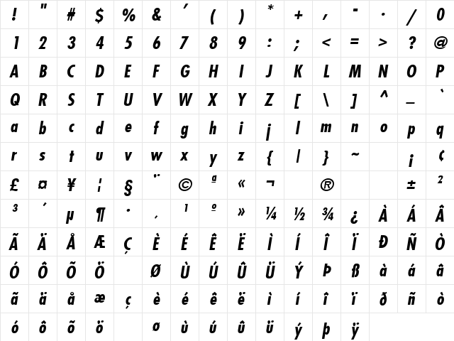 Thank You 2 Bold Italic  glyph index