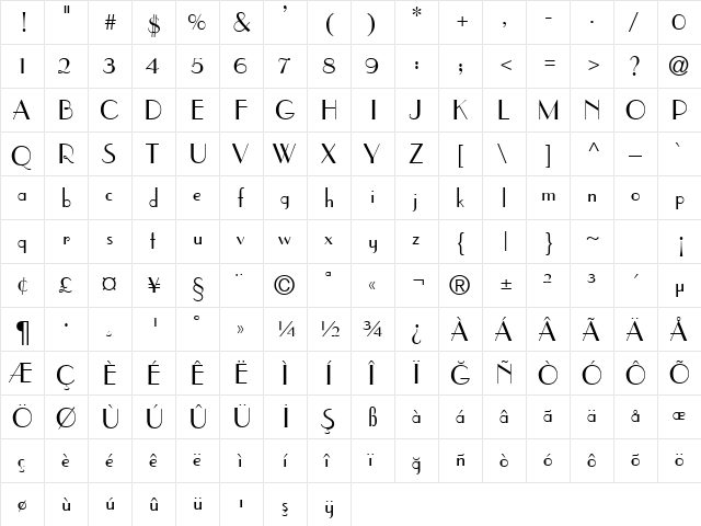 TR Paragon Plain  glyph index