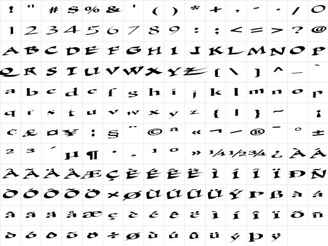 GlobeTrotterPlain20 Regular  glyph index