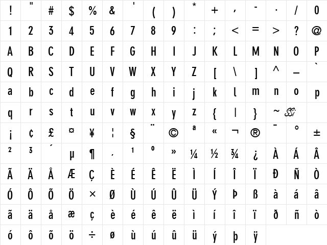 Reducto SSi Bold  glyph index