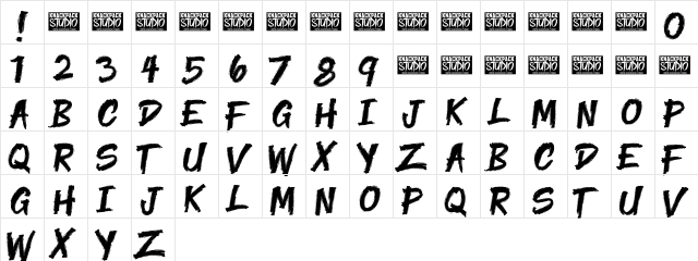 Yenoh Brush Regular  glyph index